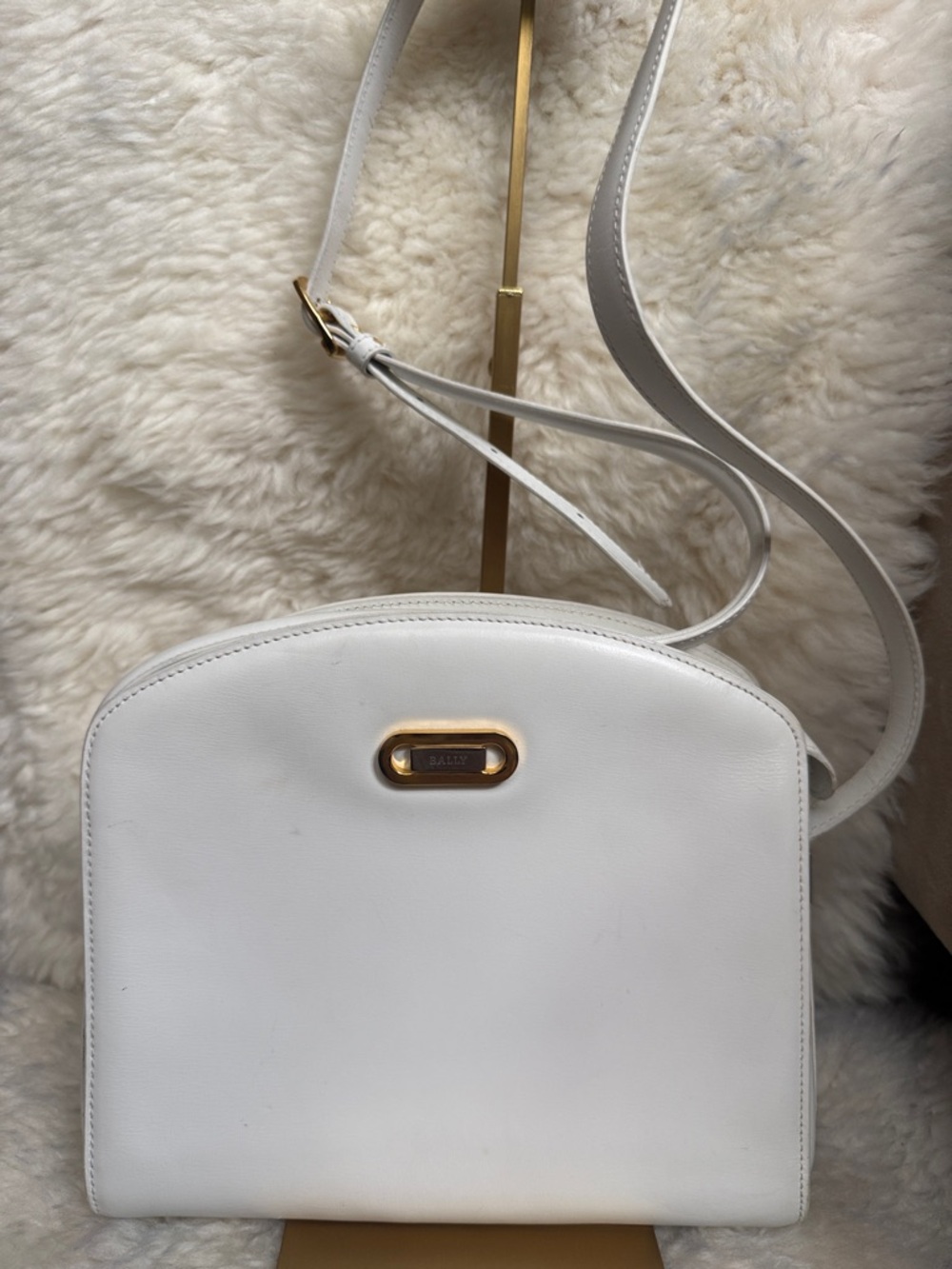 Bally White Leather Crossbody with Gold Accent